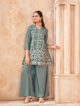 Tikhi Imli - Sea Green Color Silk Blend With Zari Embroidered Co-Ord Set