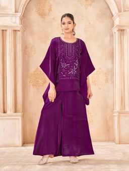 Tikhi Imli - Burgundy Color Silk Blend Thread Work Co-Ord Set