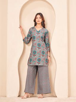 Tikhi Imli - Grey Color Pure Cotton With Multi Color Floral Printed Co-Ord Set