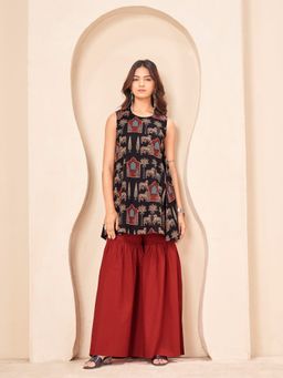 Tikhi Imli - Black Color Pure Cotton Animal Motif Printed A-Line Co-Ord Set