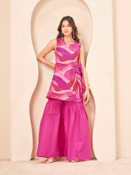 Tikhi Imli - Pink Pure Cotton Abstract Printed A-Line Kurta With Sharara