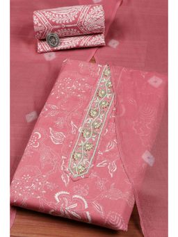Biba - Women Pink Cotton Printed Embroidered Unstitched Kurta With Bottom & Dupatta