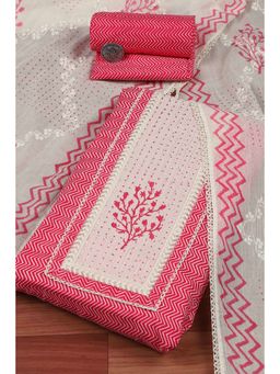 Biba - Women Pink Cotton Printed Embroidered Unstitched Kurta With Bottom & Dupatta