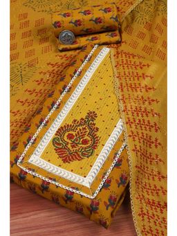 Biba - Women Mustard Cotton Printed Embroidered Unstitched Kurta With Bottom & Dupatta