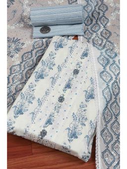 Biba - Women Blue Cotton Printed Embroidered Unstitched Kurta With Bottom & Dupatta