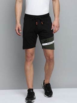 SHOWOFF - Mens Knee Length Colourblocked Black Mid-rise Sports Shorts