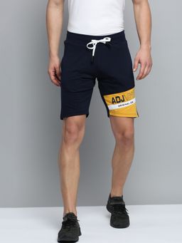 SHOWOFF - Mens Knee Length Colourblocked Navy Blue Mid-rise Sports Shorts
