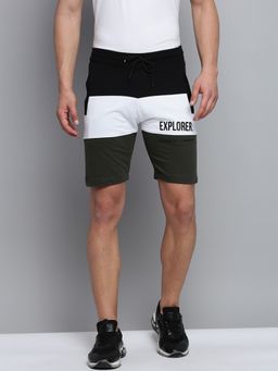 SHOWOFF - Mens Knee Length Colourblocked Black Mid-rise Regular Shorts