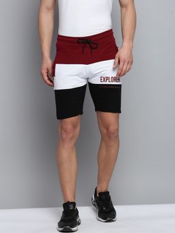 SHOWOFFFF - Mens Knee Length Colourblocked Maroon Mid-rise Regular Shorts