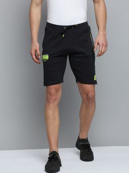 SHOWOFF - Mens Knee Length Solid Black Mid-rise Sports Shorts