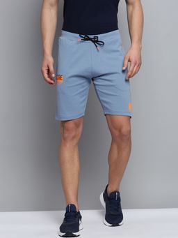 SHOWOFF - Mens Knee Length Solid Blue Mid-rise Sports Shorts