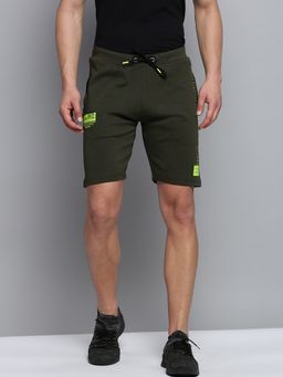 SHOWOFF - Mens Knee Length Solid Olive Mid-rise Sports Shorts