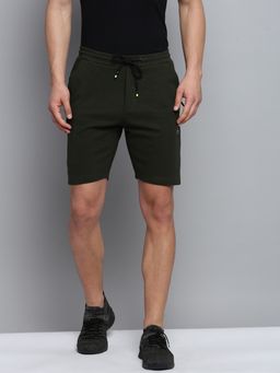 SHOWOFF - Mens Knee Length Solid Olive Mid-rise Sports Shorts
