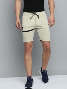 SHOWOFF - Mens Knee Length Solid Beige Mid-rise Sports Shorts