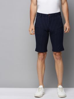 SHOWOFF - Mens Knee Length Striped Navy Blue Mid-rise Regular Shorts