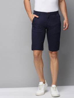 SHOWOFFFF - Mens Knee Length Printed Navy Blue Mid-rise Regular Shorts