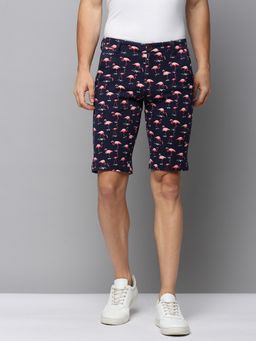 SHOWOFF - Mens Knee Length Printed Navy Blue Mid-rise Regular Shorts