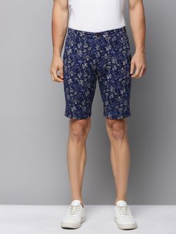 SHOWOFF - Mens Knee Length Printed Navy Blue Mid-rise Regular Shorts