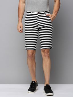 SHOWOFF - Mens Knee Length Striped Black Mid-rise Regular Shorts