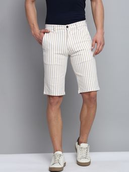 SHOWOFFFF - Mens Knee Length Striped Beige Mid-rise Regular Shorts