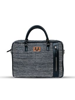 Avake - Unisex Black Straw Laptop Bag with Detachable Strap