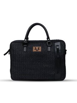 Avake - Women Black Straw Laptop Bag with Detachable Strap