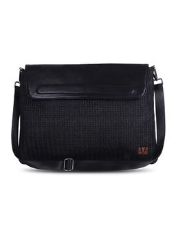 Avake - Women Black Straw Laptop Bag with Detachable Strap