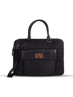Avake - Unisex Black Straw Laptop Bag with Detachable Strap