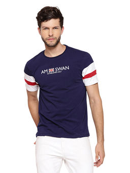 AM SWAN - Mens Printed Astral Aura- White- Samba Navy Blue T-shirt