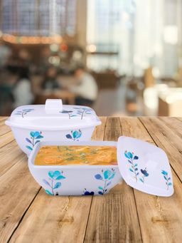 USHA SHRIRAM - Serving Bowl 2 pcs - Square Blue Flower Square