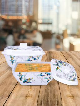 USHA SHRIRAM - Serving Bowl 2 pcs - Square Blue Marble Flower Square