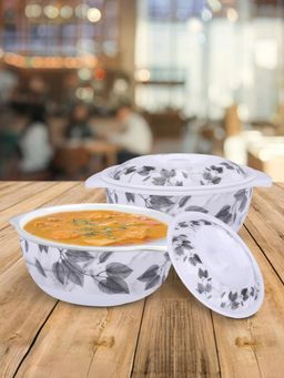 USHA SHRIRAM - Serving Bowl 2 pcs Round- Black Marble Flower Round