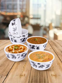 USHA SHRIRAM - Melamine 6 veg Bowl set-Round- Black Marble Flower Round