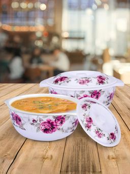 USHA SHRIRAM - Serving Bowl Set of4 Round- Pink Marble Flower Round