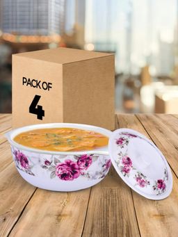 USHA SHRIRAM - Serving Bowl Set of 4 Round- Pink Marble Flower Round