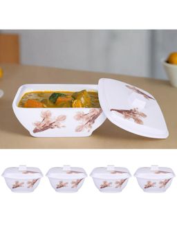 USHA SHRIRAM - Serving Bowl Set 4 - Square White Rose Square