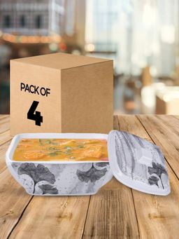 USHA SHRIRAM - Serving Bowl Set of 4 - Square Red Flower Square