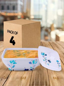 USHA SHRIRAM - Serving Bowl Set of 4- Square Blue Flower Square