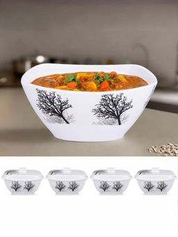 USHA SHRIRAM - Serving Bowl Set of 4 - Square Black Tree Square