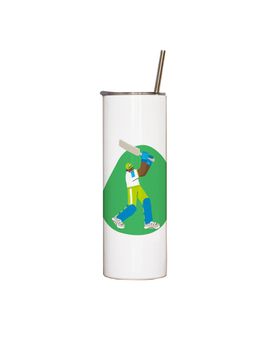 Indigifts - Tumbler With Lid And Steel Straw 590ml Insulated Steel Bottle Cricket Love Print