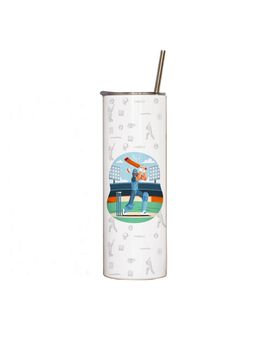 Indigifts - Tumbler With Lid And Steel Straw Insulated Steel Bottle Stop Talking Start Batting