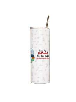 Indigifts - Tumbler With Lid & Steel Straw 590ml Cricket Love Girlfriend Print Scartch Proof