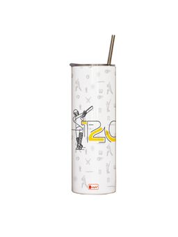 Indigifts - Tumbler With Lid & Steel Straw 590ml Insulated Steel Bottle For School Cricket T20