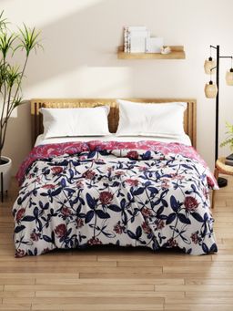 KOPA - Micro Double Bed Comforter (Denim Cotton Feel) Floral-Blue/Pink (Queen)
