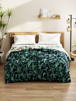 KOPA - Micro Double Bed Comforter (Denim Cotton Feel) Floral-Navy Blue/Green (Queen)