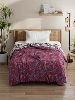 KOPA - Micro Single Bed Comforter (Denim Cotton Feel) Floral-Rose Pink/Blue (Single)