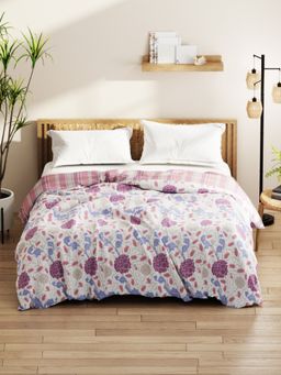 KOPA - Micro Double Bed Comforter (Denim Cotton Feel) Floral-Purple/White (Queen)