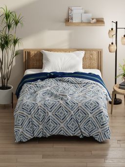 KOPA - Bamboo Micro Single Bed Comforter (Denim Cotton Feel) Geometric-Blue (Single)