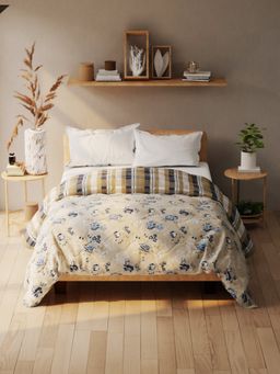 KOPA - Microfiber Double Bed Comforter (Audrey) Floral-Beige/Blue (Queen)