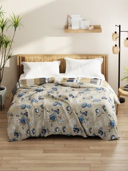 KOPA - Microfiber Double Comforter (Classic Cotton Feel) Floral-Beige/Blue (Queen)